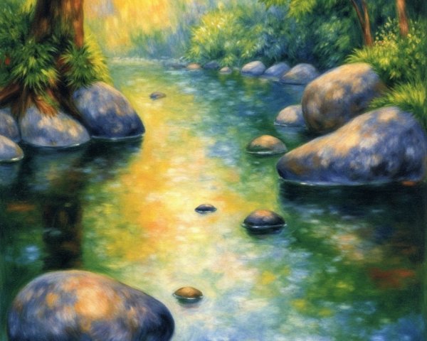 Serene Landscape with Tranquil Stream and Greenery