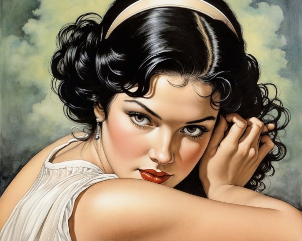 Portrait of a Young Woman with Dark Curly Hair