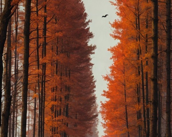Solitary Figure on Serene Autumn Pathway