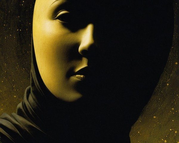 Surreal Portrait of a Crescent-Moon Head Against Stars