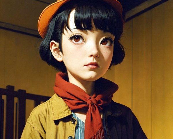 Young girl in nostalgic setting with expressive features