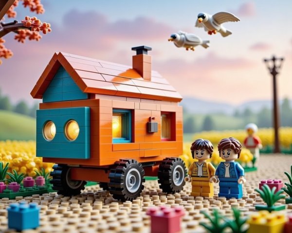 Vibrant LEGO Toy World with Colorful House and Minifigures