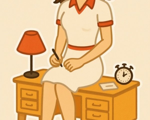 Cheerful Woman Writing at Stylish Wooden Desk