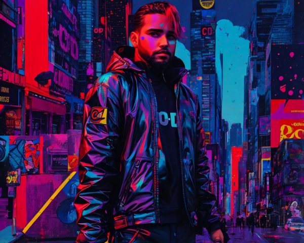 Stylish Figure in Vibrant Urban Night Setting