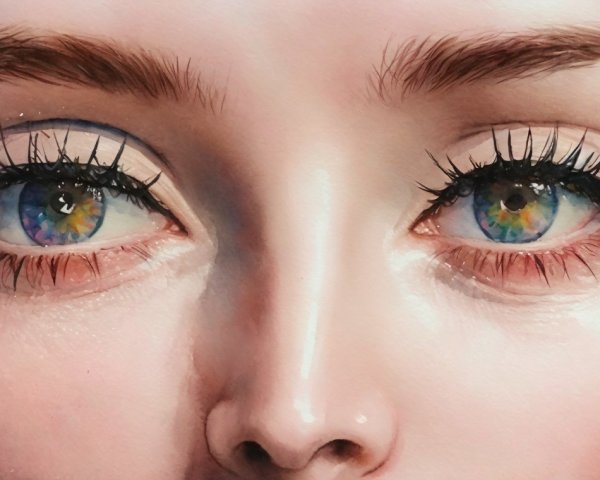 Close-up of a face with detailed, colorful eyes