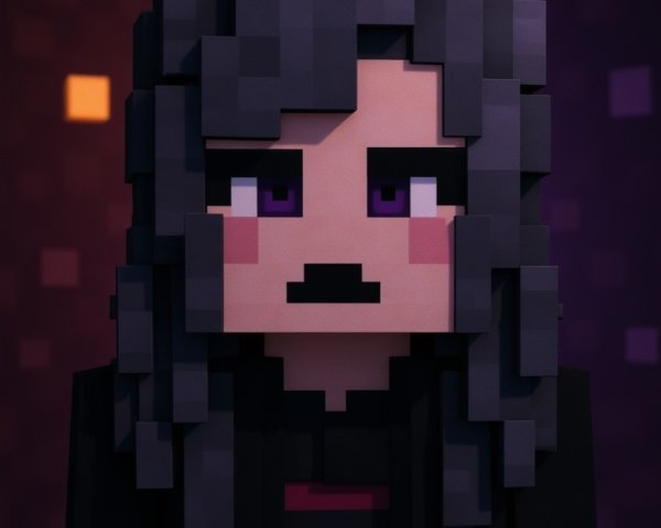 Pixelated character with gray hair and purple eyes