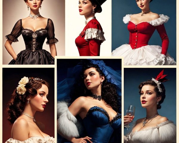 Vintage Fashion Collage of Elegant Women in Dresses
