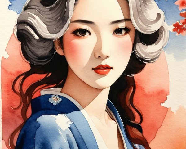 Portrait of a Woman in Traditional Japanese Attire