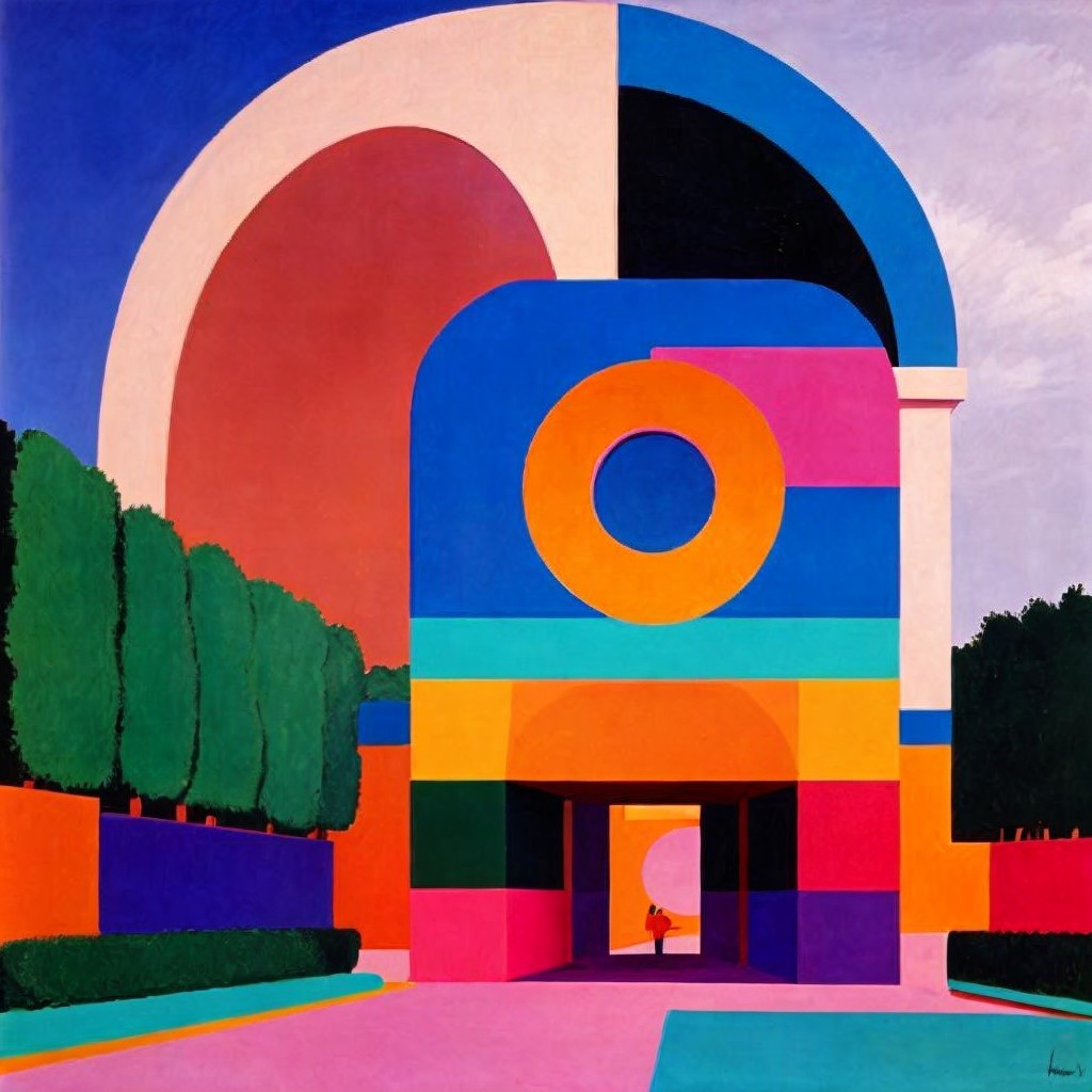 Colorful Abstract Geometric Architectural Scene Painting