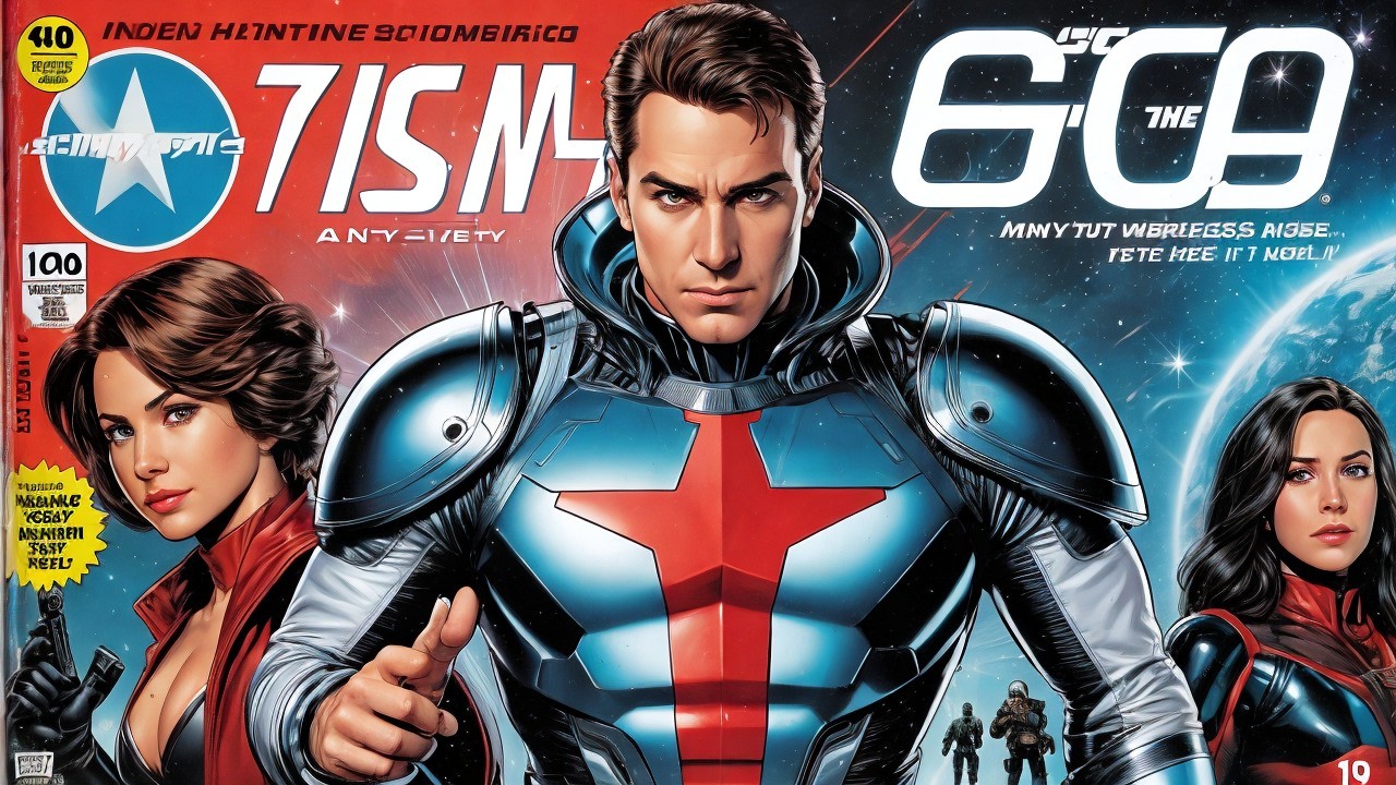 Comic Book Cover Featuring Hero in Futuristic Suit