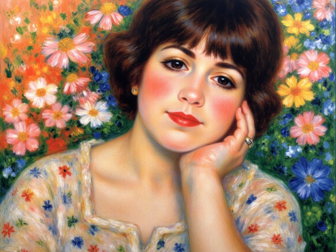 Portrait of a Young Woman Surrounded by Flowers
