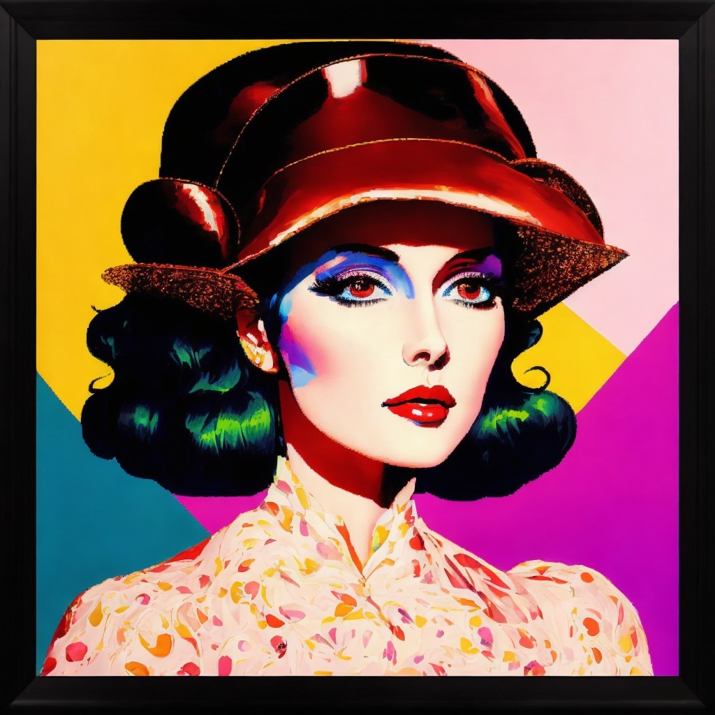 Vibrant Pop Art Portrait of a Woman in Cloche Hat
