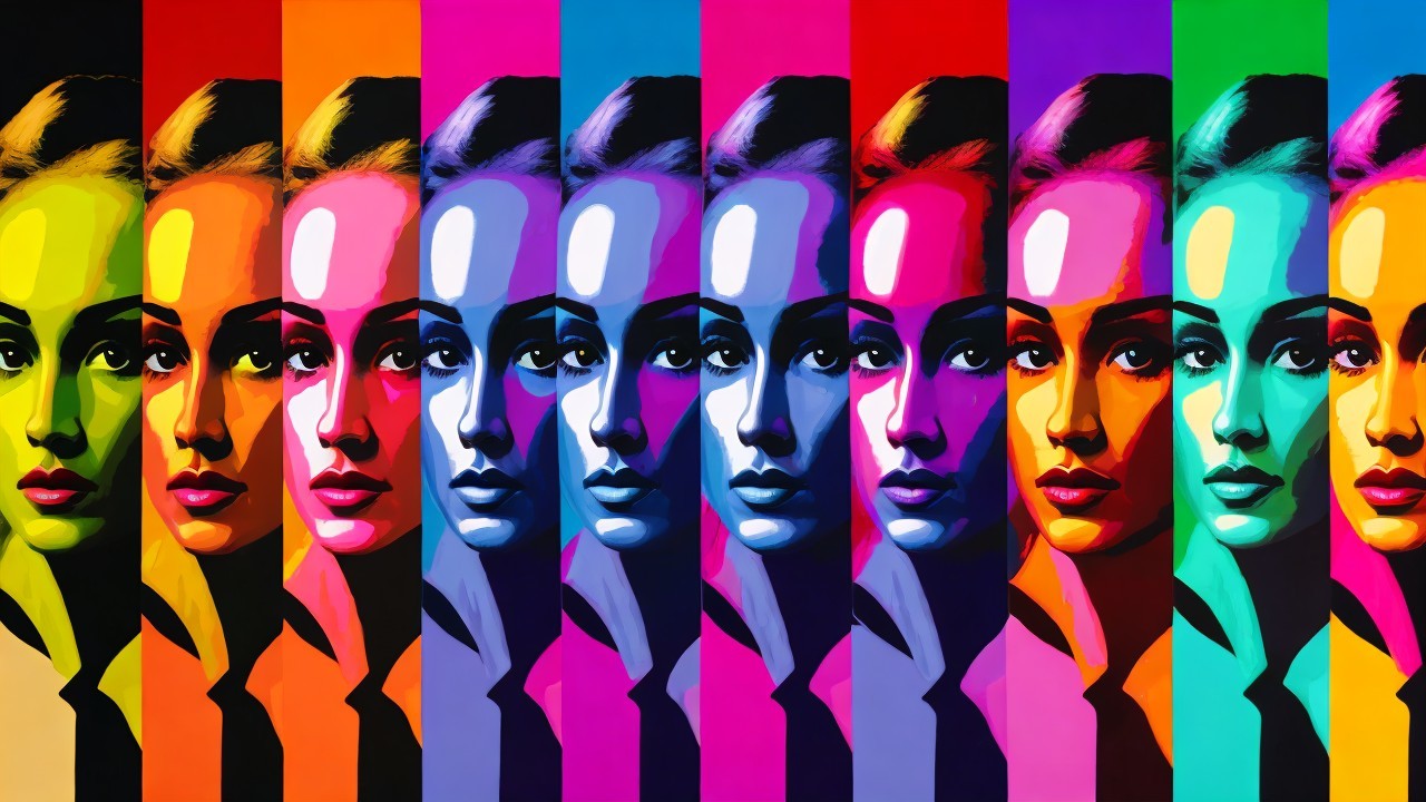Vibrant Pop Art Collage of Stylized Women's Portraits