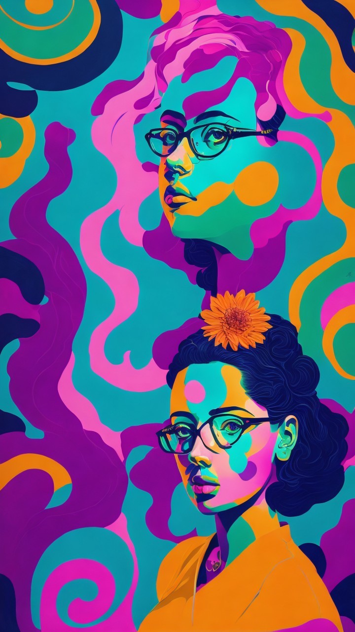 Psychedelic Portrait of Two Women with Glasses
