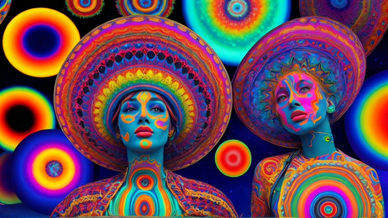 Colorful Sombreros and Vibrant Patterns in Artwork