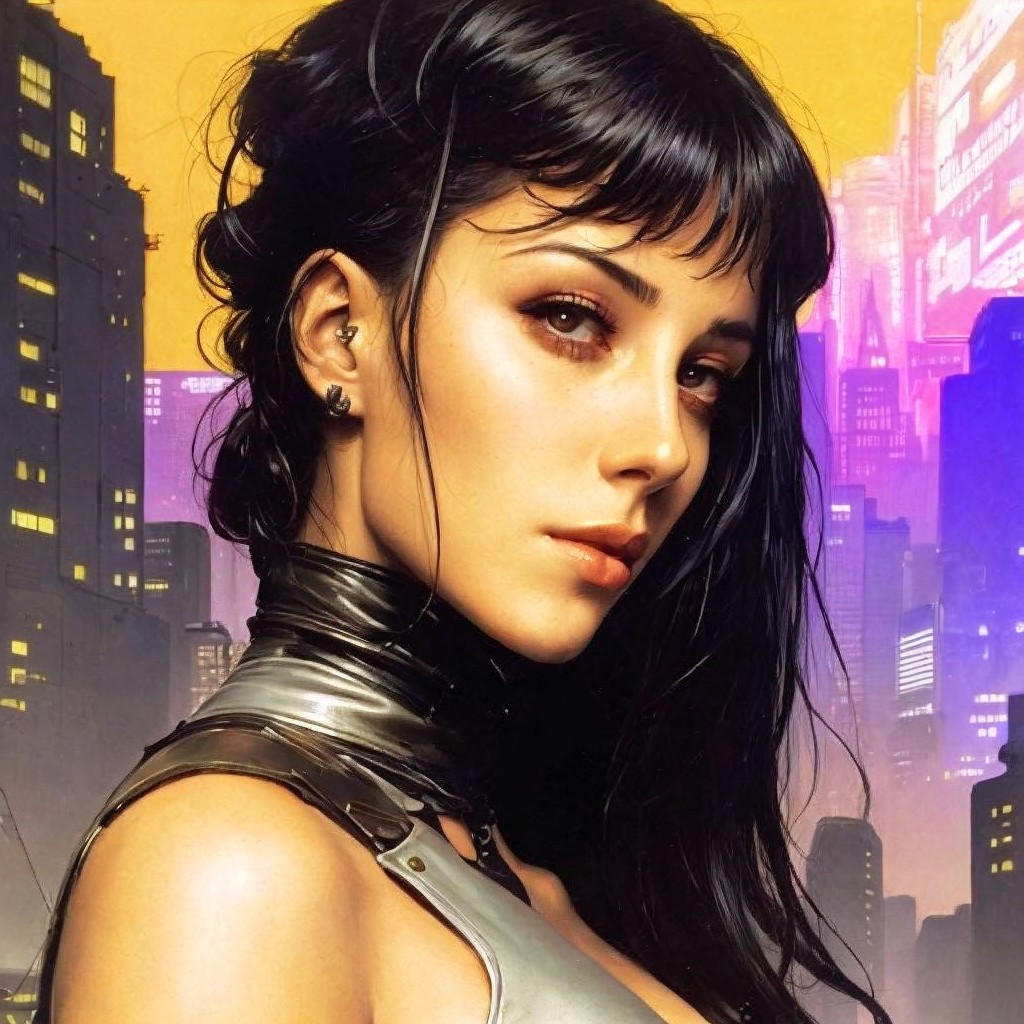 Futuristic Character Portrait with Vibrant Cityscape