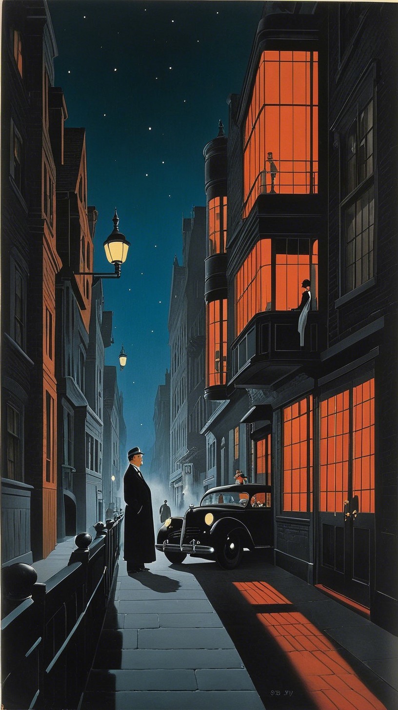 Nighttime Urban Street Scene with Illuminated Details