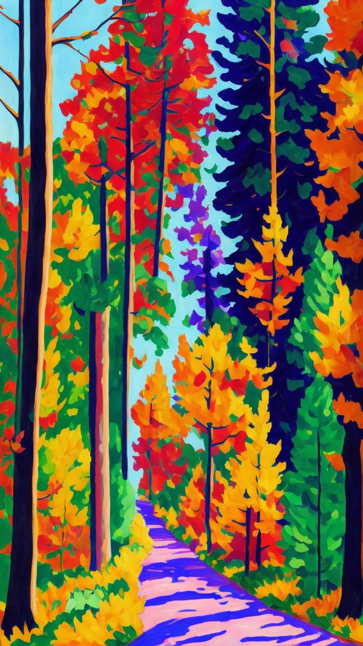 Vibrant Autumn Forest Path with Colorful Foliage