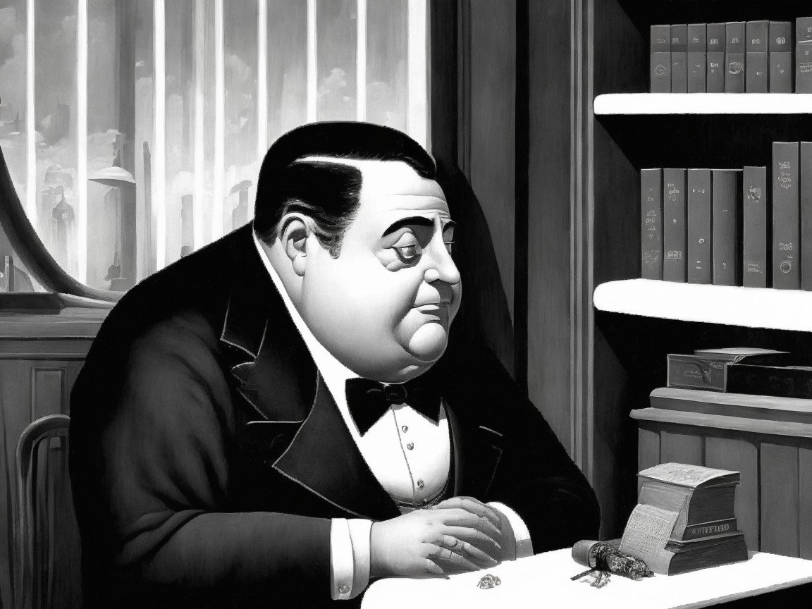 Somber Man in Tuxedo Surrounded by Law Books