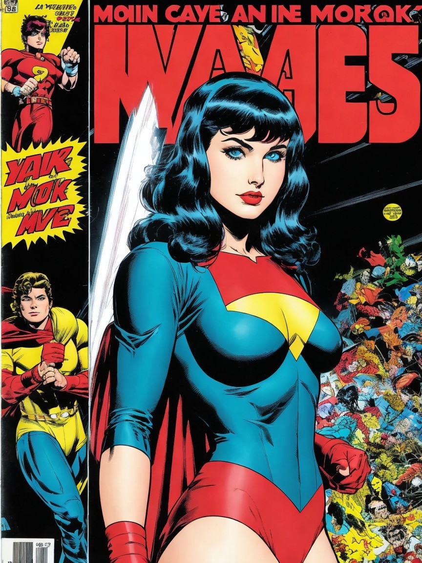 Dynamic Comic Book Cover with Heroic Female Figure