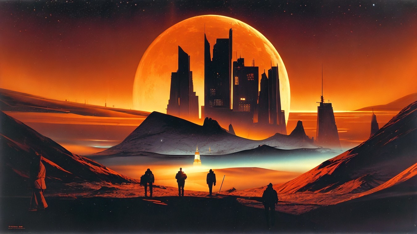 Futuristic Sci-Fi Landscape with Orange and Black Hues