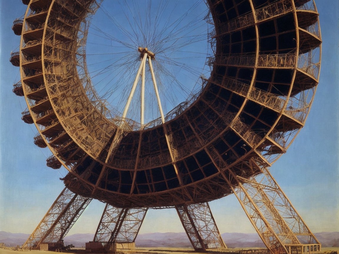 Gigantic Skeletal Wheel Structure Against Blue Sky