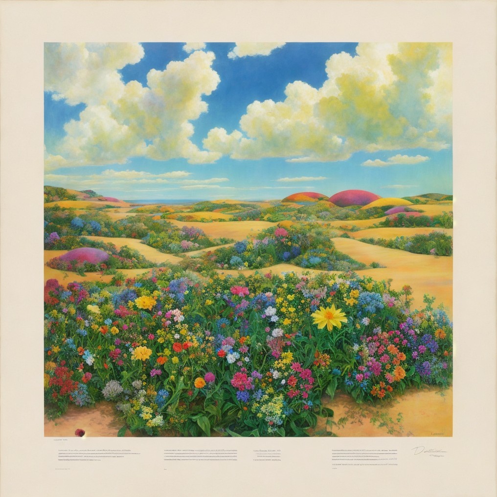 Vibrant Landscape of Colorful Wildflowers and Hills