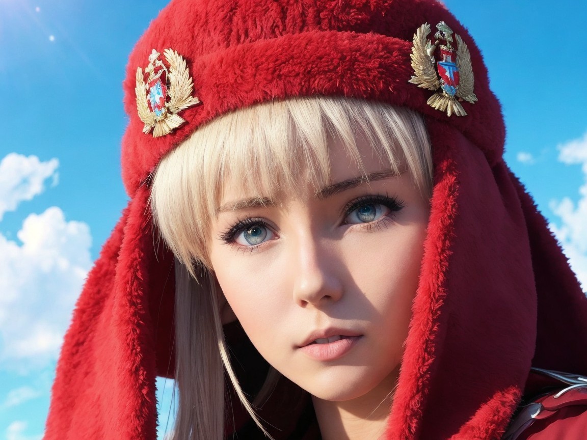 Portrait of a Young Woman in Red Fur Hat