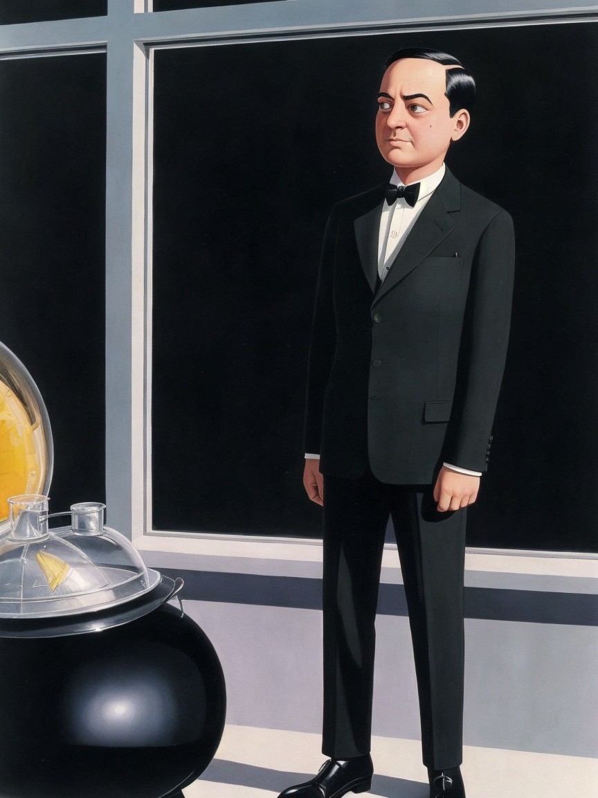 Cartoonish Man in Tuxedo with Scientific Apparatus