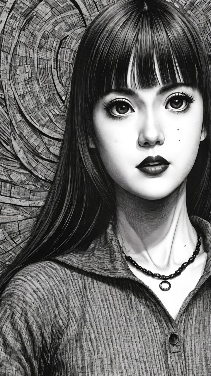Grayscale Portrait of a Young Woman with Textured Shirt
