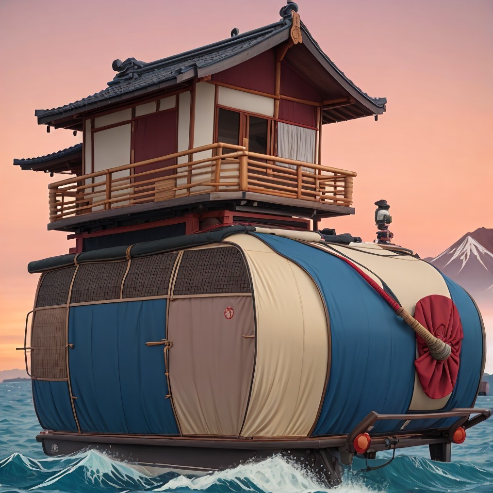 Whimsical Floating Structure with Japanese Design Elements