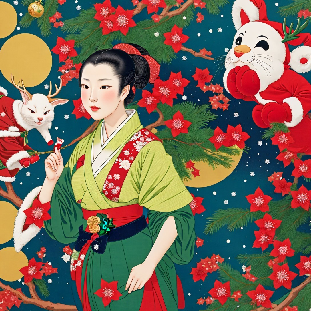 Japanese Woman in Traditional Attire with Cat in Costume