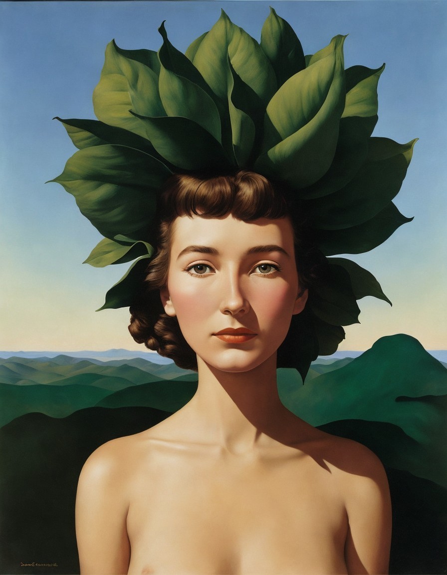 Woman with Serene Expression Surrounded by Nature