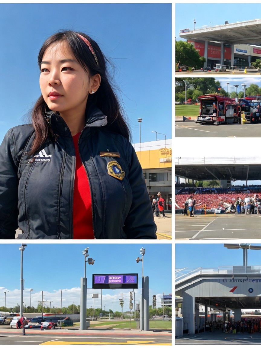 Collage of a Confident Woman at a Sports Event