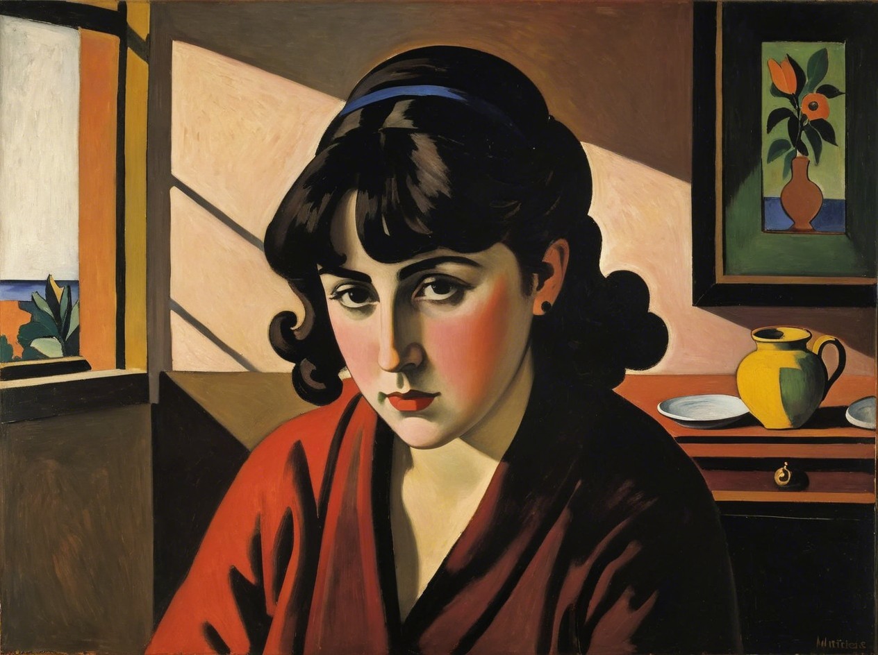 Stylized Painting of a Young Woman at a Desk
