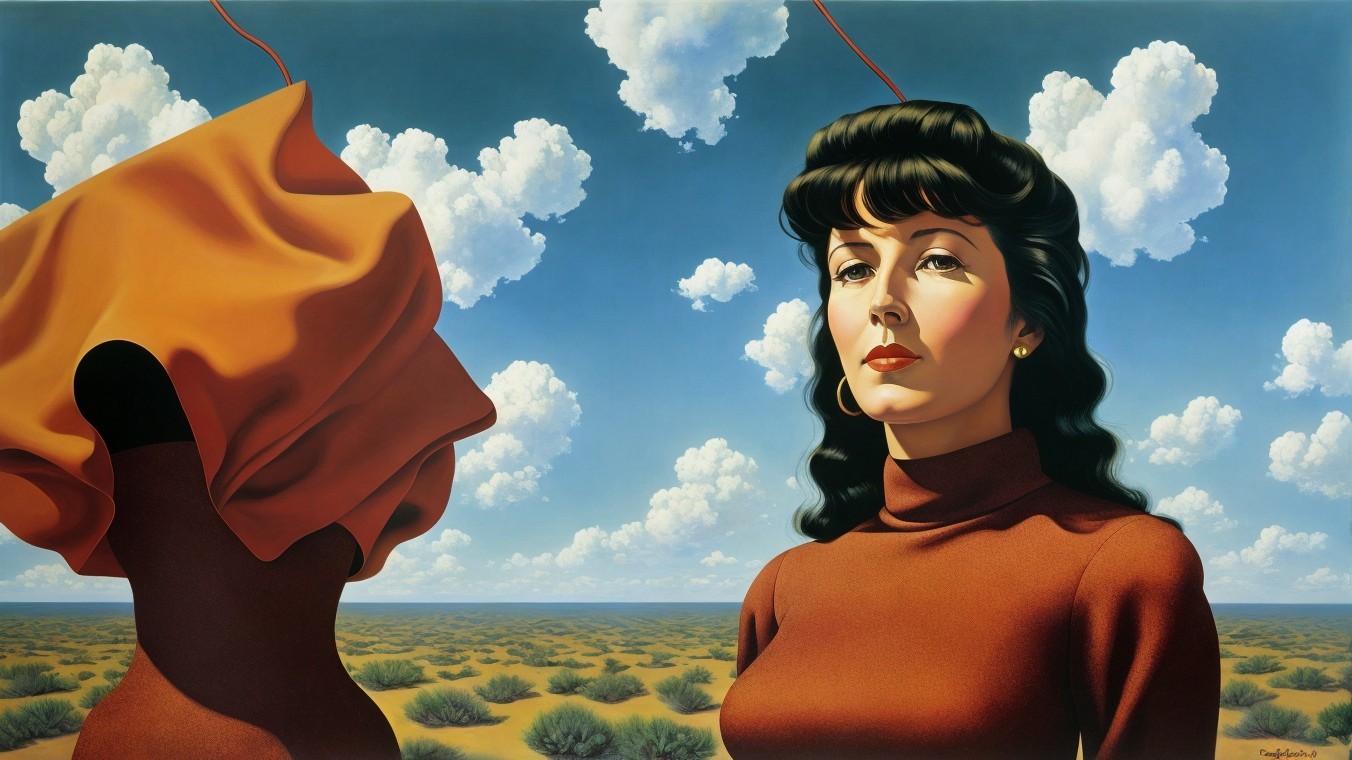 Woman in Red Turtleneck Contemplates Desert Horizon