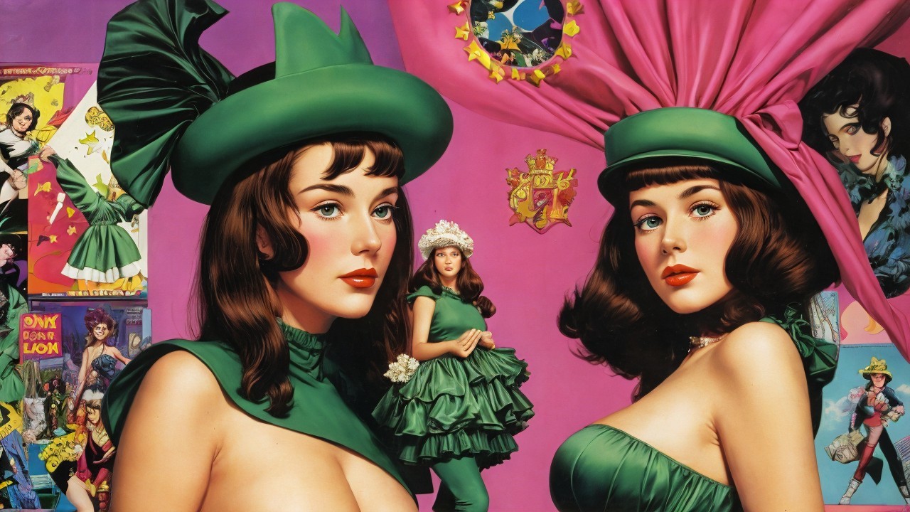 Three Women in Green Outfits Against Pink Backdrop