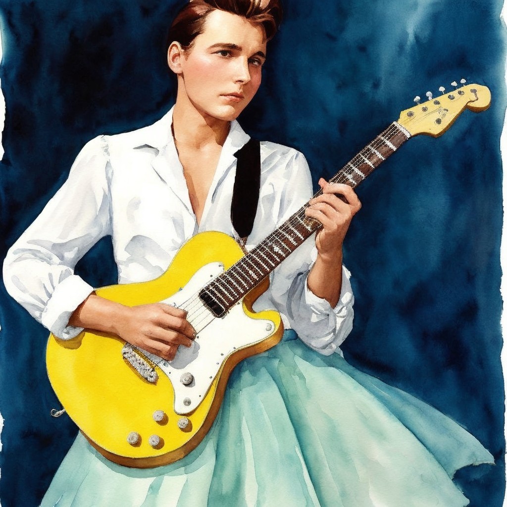 Young Musician with Yellow Guitar in Artistic Setting