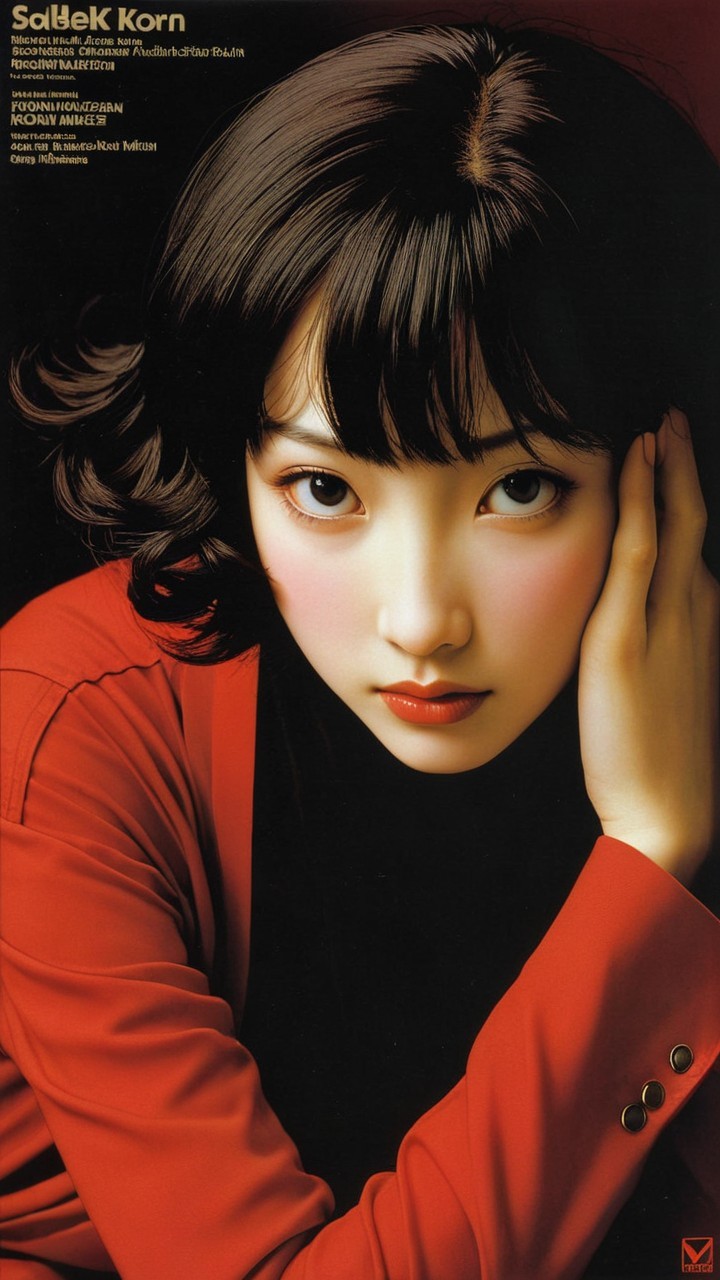 Portrait of a Young Woman with Dark Hair and Red Outfit