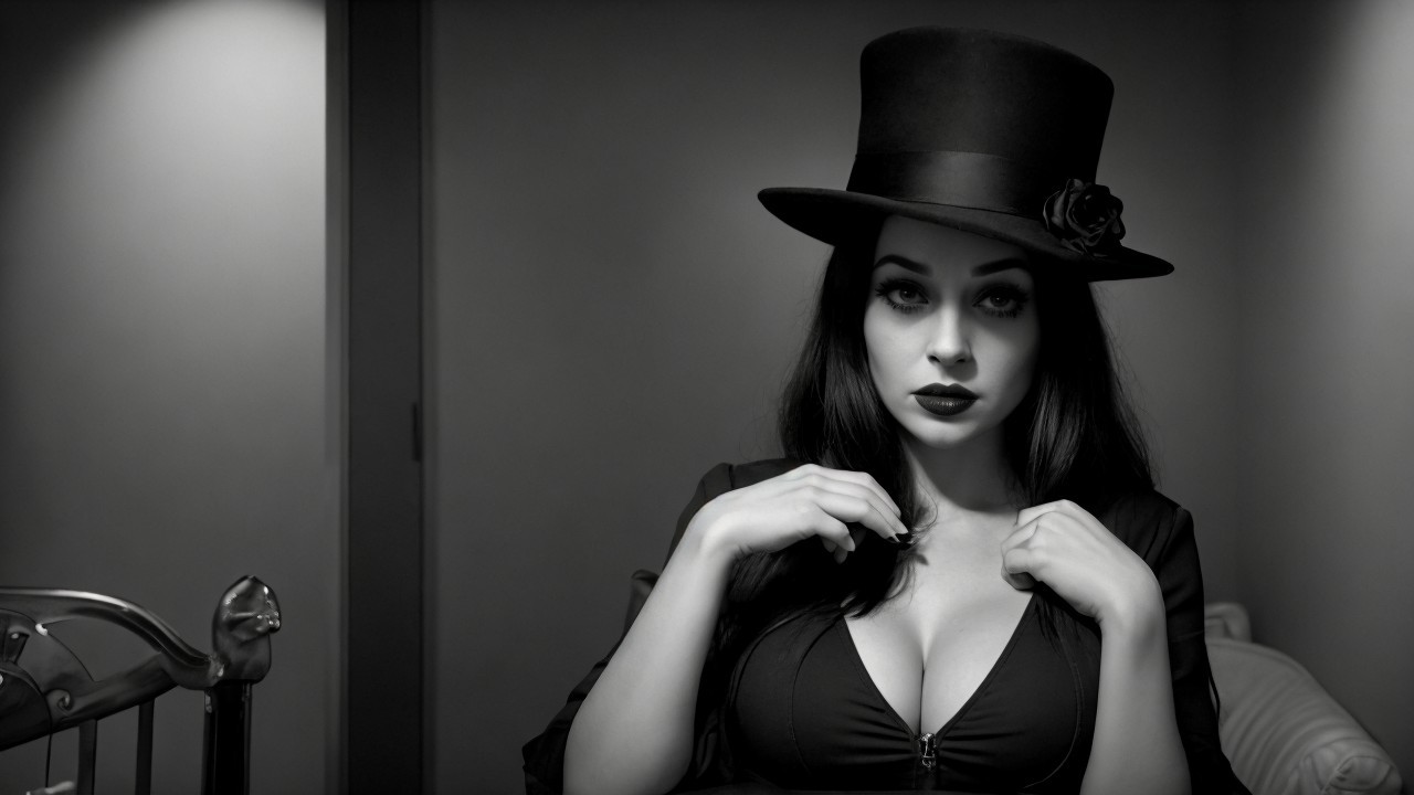Dramatic Black and White Portrait of a Woman in Hat
