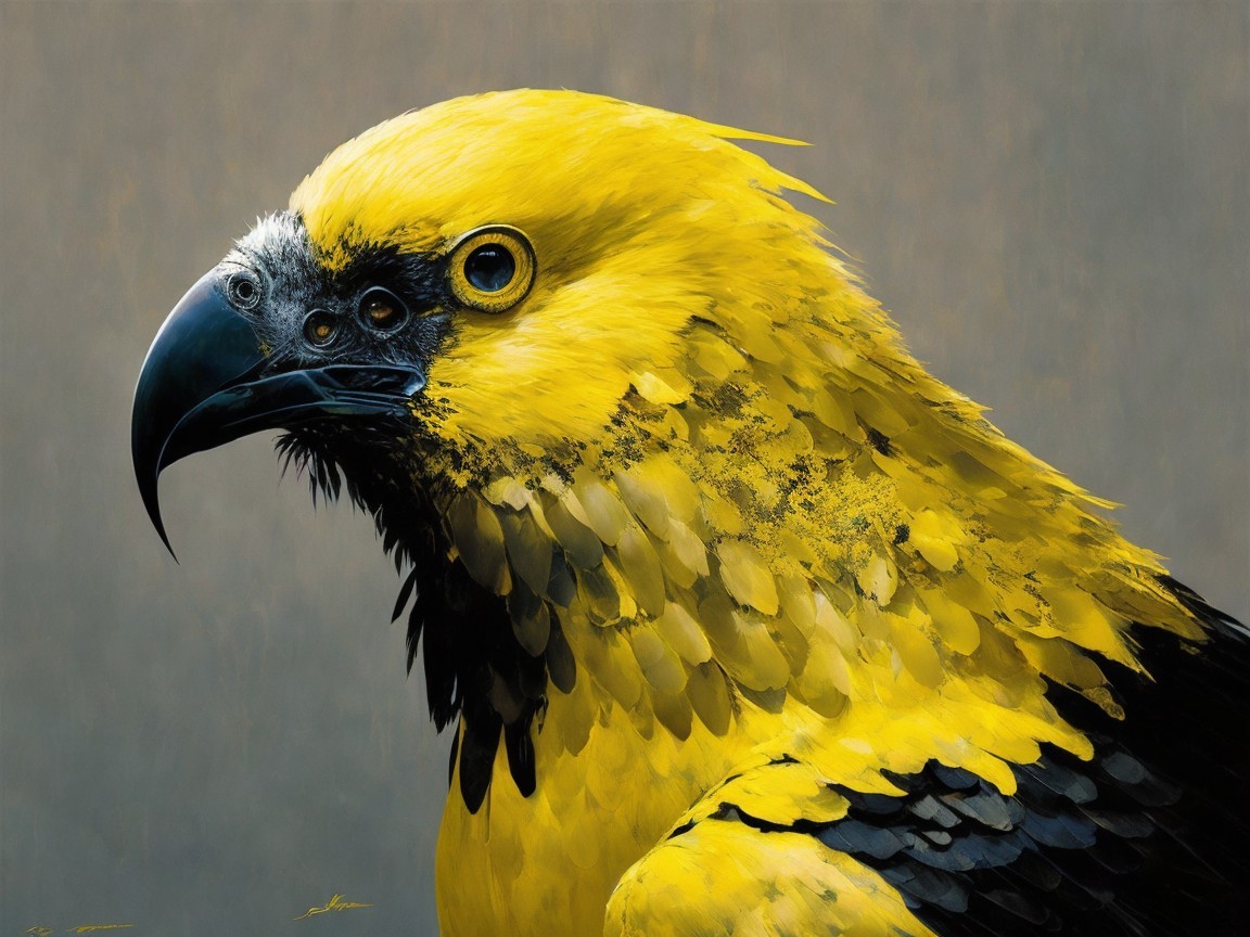Vibrant Yellow Bird with Black Wing and Sharp Beak