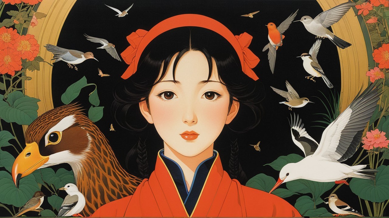 Young Woman in Traditional Attire Surrounded by Nature
