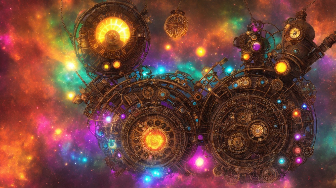 Steampunk Machinery in a Vibrant Cosmic Setting