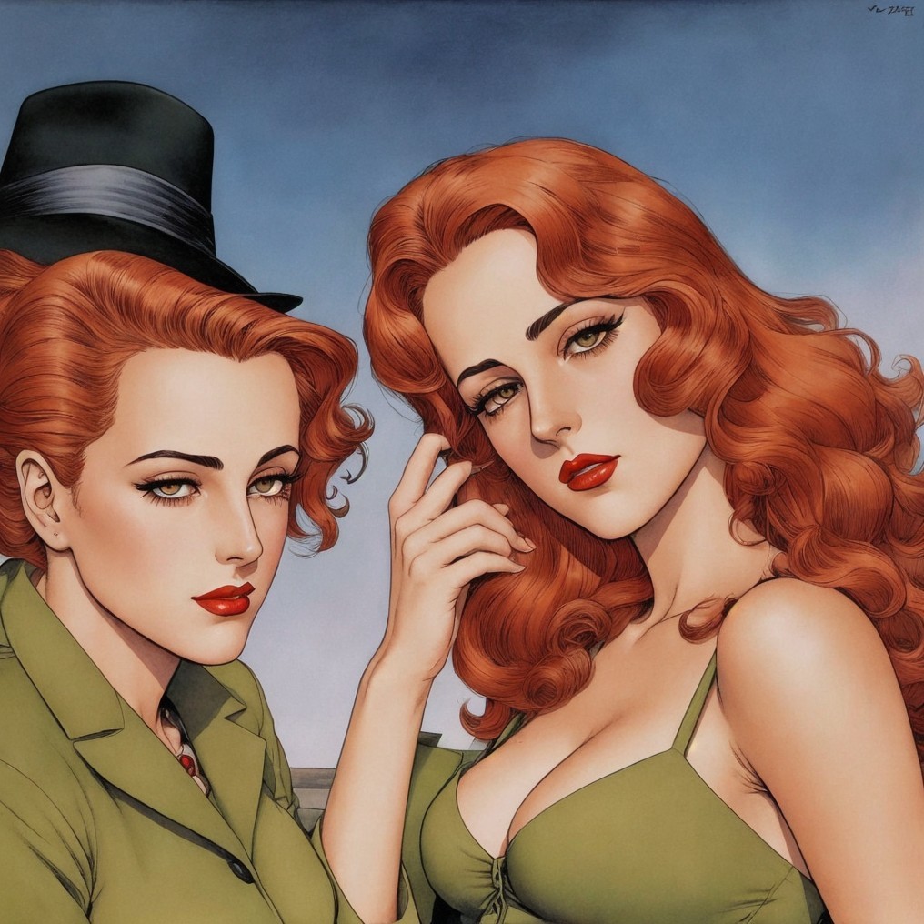 Glamorous Women with Red Hair in Vintage Styling