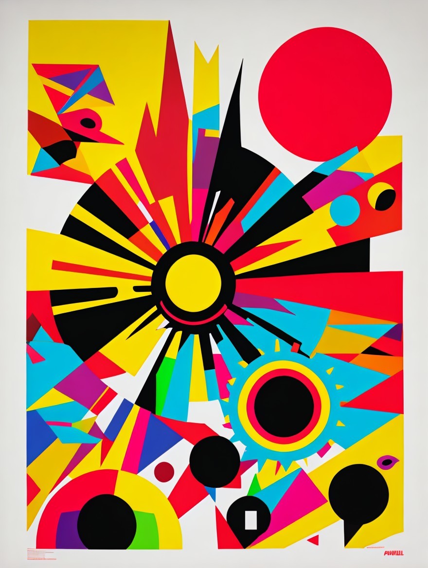 Vibrant Abstract Composition with Bold Colors and Shapes