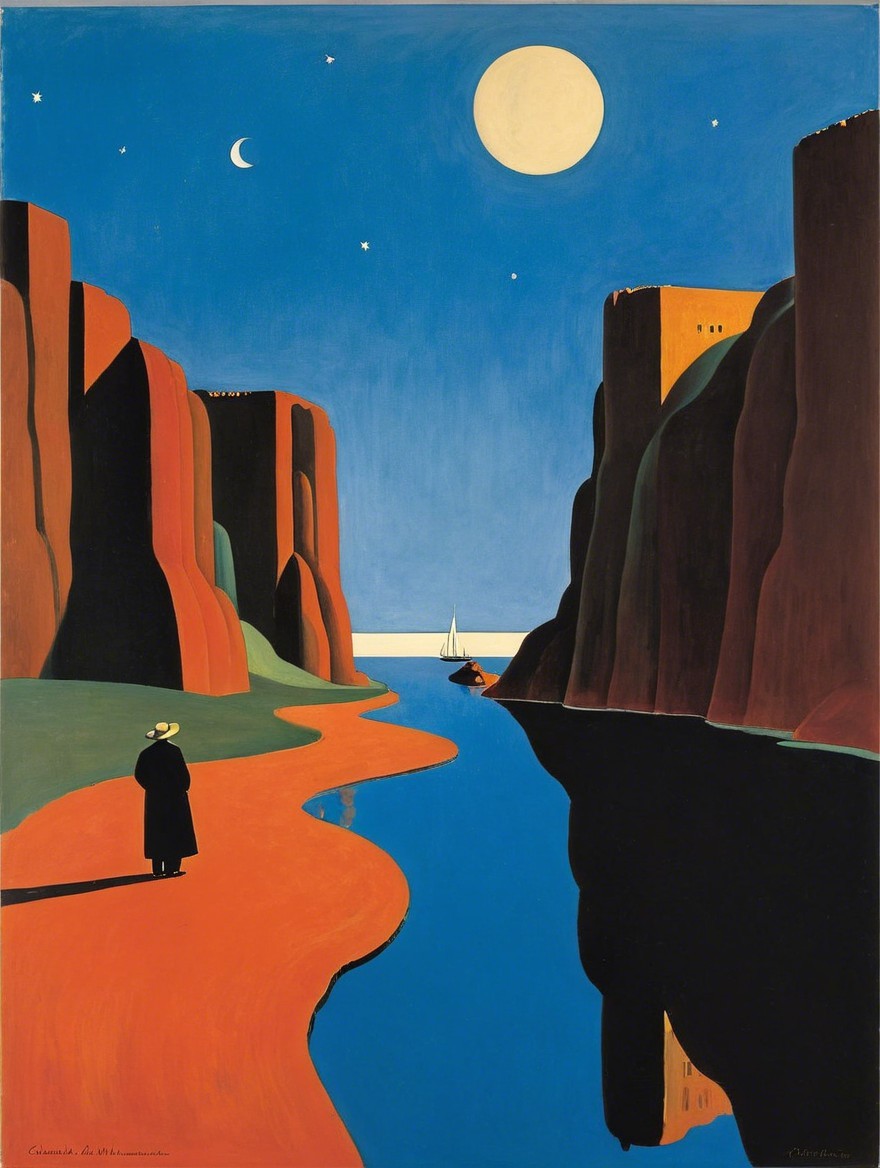 Serene Landscape with Cliffs and Calm River Scene