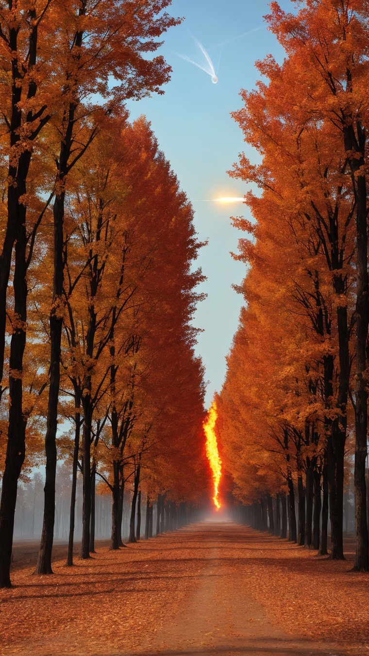 Autumn Pathway with Colorful Leaves and Gentle Light