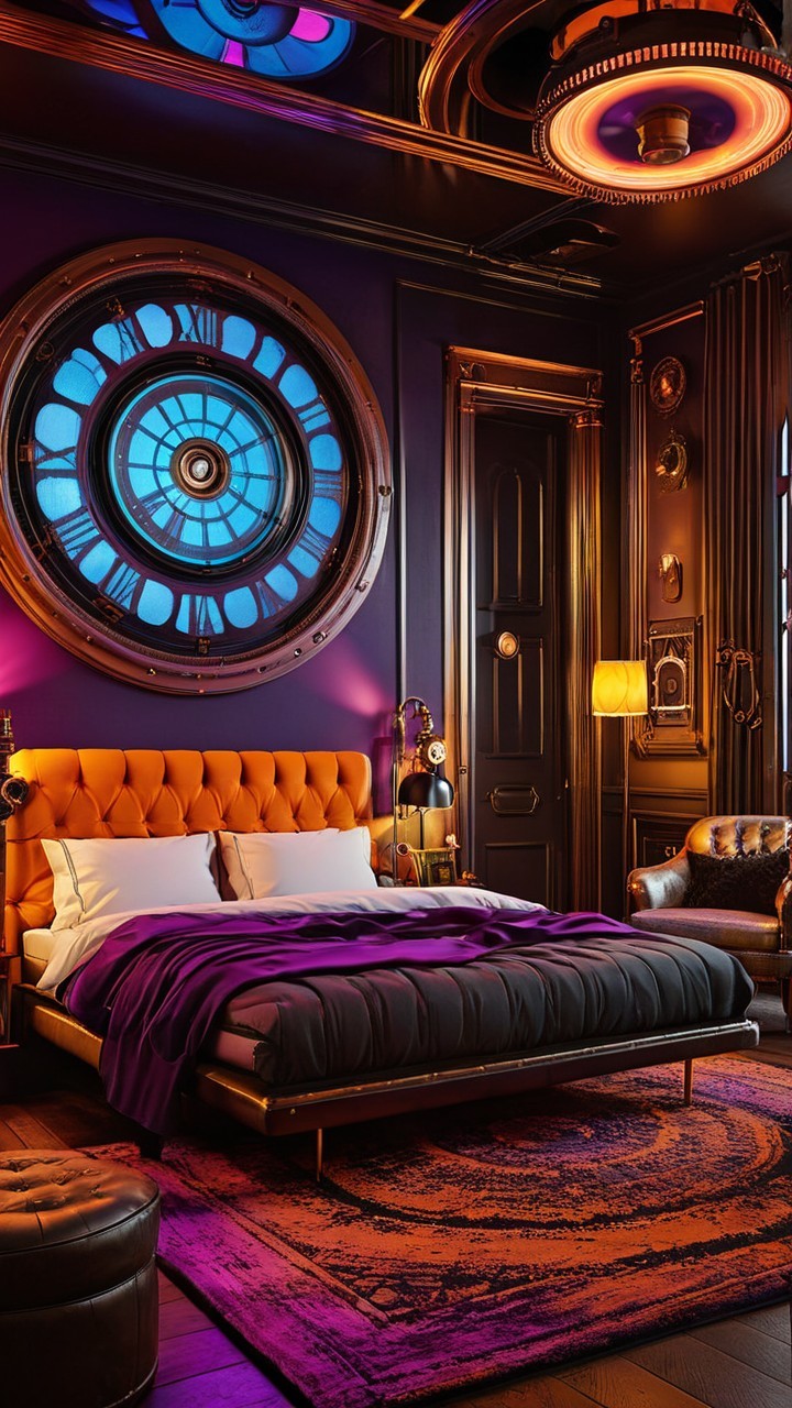 Luxurious Art Deco Bedroom with Neon Blue Accents