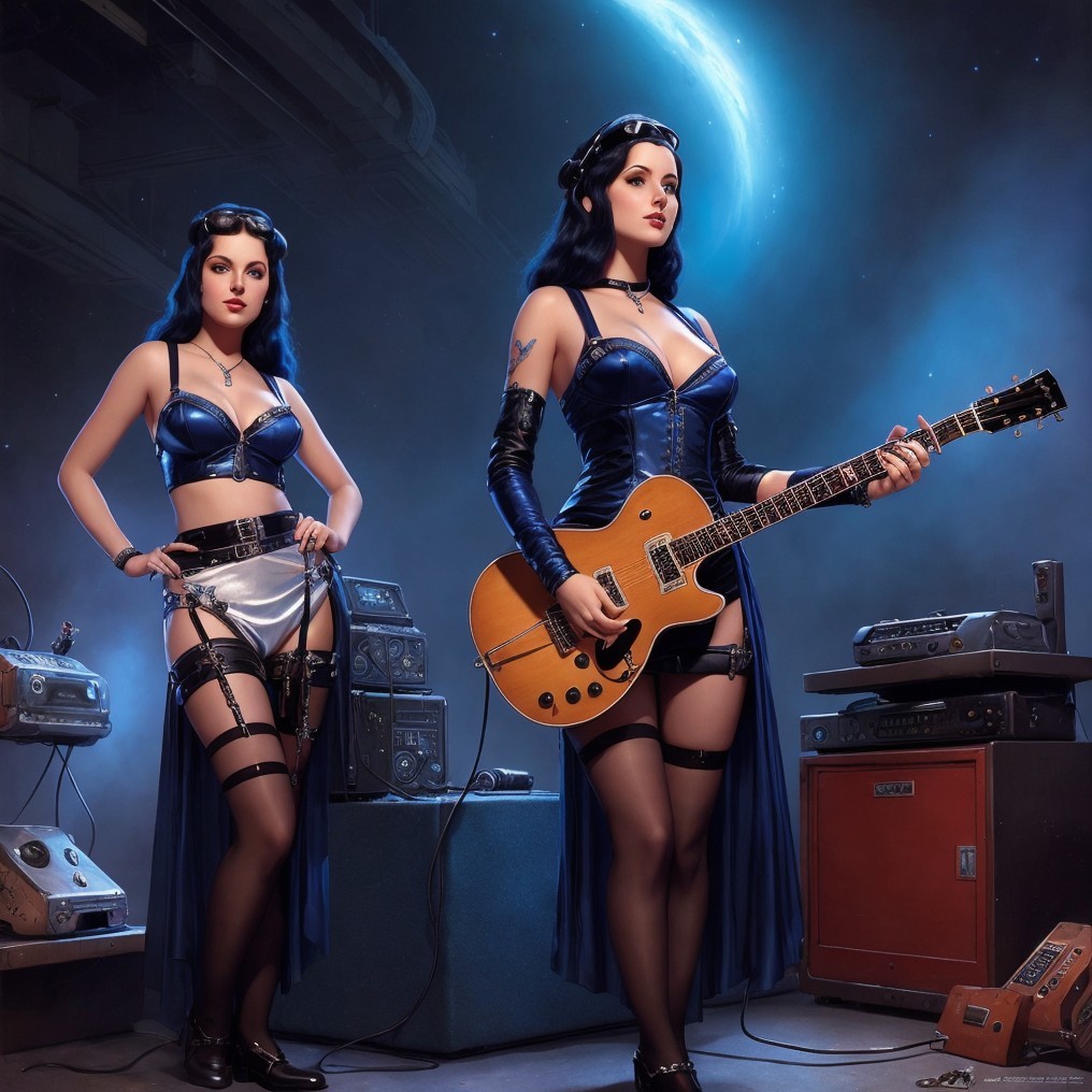 Stylish Women with Blue Hair in Futuristic Outfits