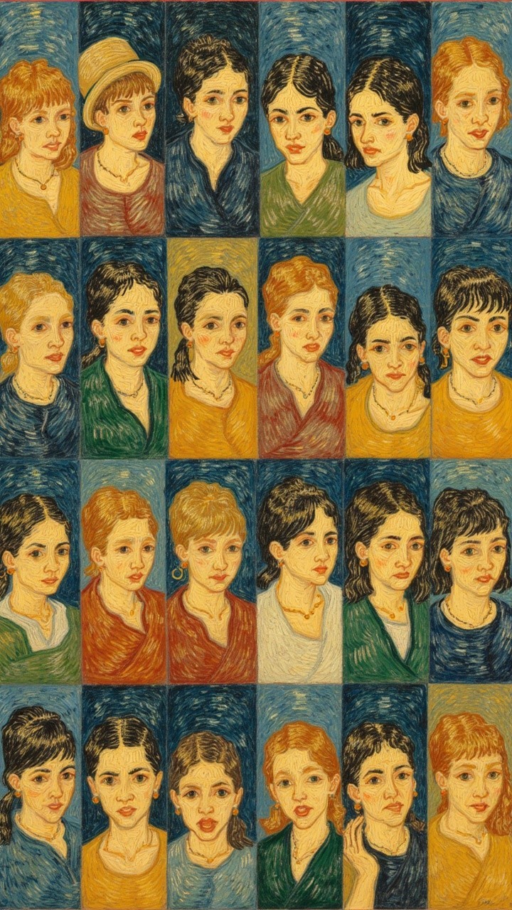 Grid of 20 Portraits of Young Women with Diverse Styles